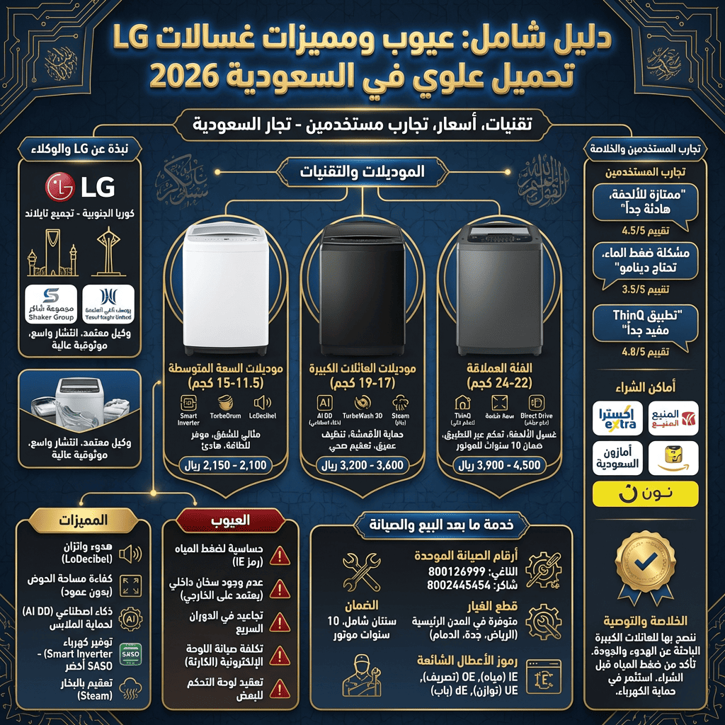 عيوب ومميزات غسالات اتوماتيك ال جي في السعودية