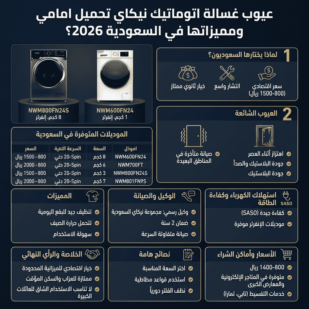 عيوب غسالة اتوماتيك نيكاي تحميل امامي