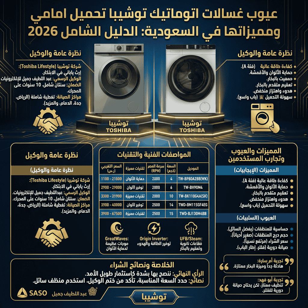 عيوب غسالات اتوماتيك توشيبا تحميل امامي ومميزاتها في السعودية