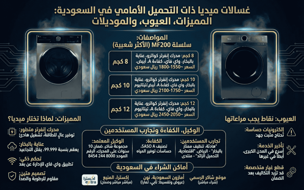 عيوب ومميزات غسالات اتوماتيك ميديا تحميل امامي في السعودية